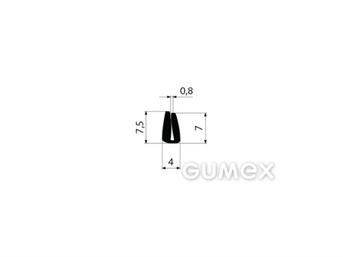 "U" Gummiprofil, 7,5x4/0,8mm, 60°ShA, NBR, -40°C/+70°C, schwarz, 